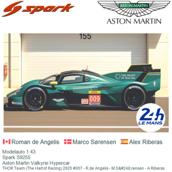 Modelauto 1:43 | Spark S9255 | Aston Martin Valkyrie Hypercar | THOR Team (The Hart of Racing) 2025 #007 - R.de Angelis - M.S&amp;a