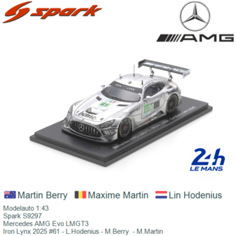 Modelauto 1:43 | Spark S9297 | Mercedes AMG Evo LMGT3 | Iron Lynx 2025 #61 - L.Hodenius - M.Berry  - M.Martin
