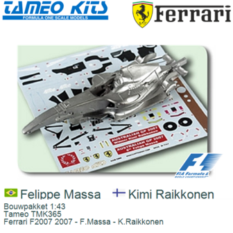 Bouwpakket 1:43 | Tameo TMK365 | Ferrari F2007 2007 - F.Massa - K.Raikkonen