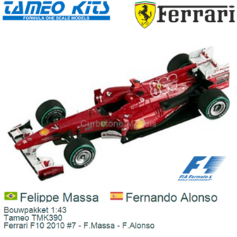 Bouwpakket 1:43 | Tameo TMK390 | Ferrari F10 2010 #7 - F.Massa - F.Alonso