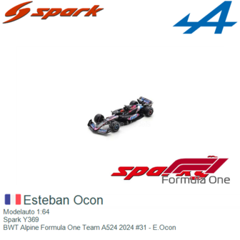 Modelauto 1:64 | Spark Y369 | BWT Alpine Formula One Team A524 2024 #31 - E.Ocon