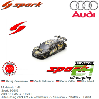 Modelauto 1:43 | Spark SG952 | Audi R8 LMS GT3 Evo II | Juta Racing 2024 #71 - A.Veremenko - V.Selivanov - P.Kaffer - E.Erhart