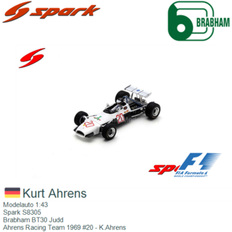 Modelauto 1:43 | Spark S8305 | Brabham BT30 Judd | Ahrens Racing Team 1969 #20 - K.Ahrens
