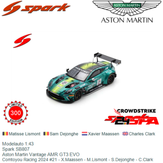 Modelauto 1:43 | Spark SB807 | Aston Martin Vantage AMR GT3 EVO | Comtoyou Racing 2024 #21 - X.Maassen - M.Lismont - S.Dejonghe