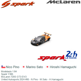 Modelauto 1:64 | Spark Y395 | McLaren 720S GT3 EVO | United Autosports 2024 #95 - N.Pino - M.Sato - H.Hamaguchi