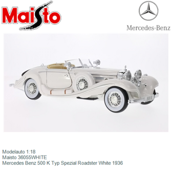 Modelauto 1:18 | Maisto 36055WHITE | Mercedes Benz 500 K Typ Spezial Roadster White 1936