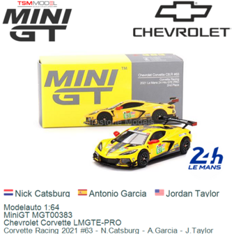 Modelauto 1:64 | MiniGT MGT00383 | Chevrolet Corvette LMGTE-PRO | Corvette Racing 2021 #63 - N.Catsburg - A.Garcia - J.Taylor