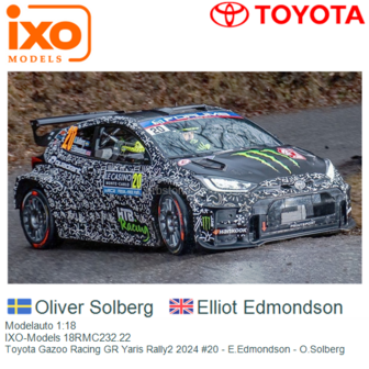 Modelauto 1:18 | IXO-Models 18RMC232.22 | Toyota Gazoo Racing GR Yaris Rally2 2024 #20 - E.Edmondson - O.Solberg
