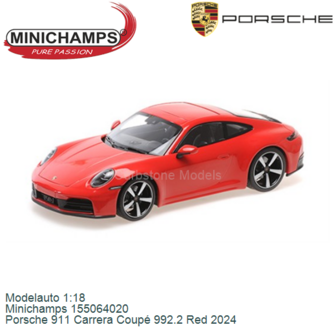 Modelauto 1:18 | Minichamps 155064020 | Porsche 911 Carrera Coup&eacute; 992.2 Red 2024
