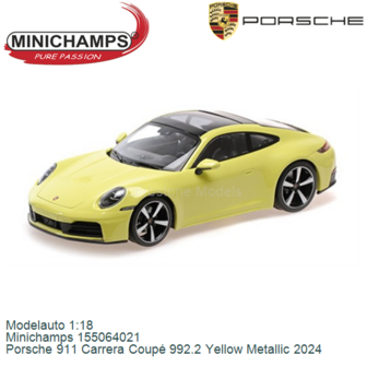 Modelauto 1:18 | Minichamps 155064021 | Porsche 911 Carrera Coup&eacute; 992.2 Yellow Metallic 2024