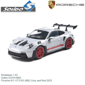 Modelauto 1:43 | Solido SO4314802 | Porsche 911 GT3 RS (992) Grey and Red 2023