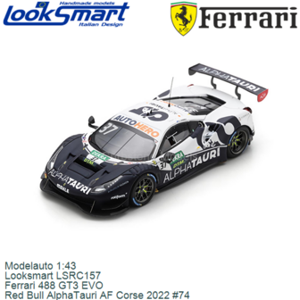 Modelauto 1:43 | Looksmart LSRC157 | Ferrari 488 GT3 EVO | Red Bull AlphaTauri AF Corse 2022 #74