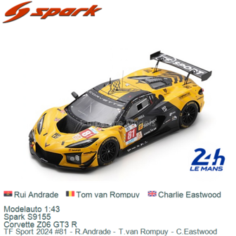 Modelauto 1:43 | Spark S9155 | Corvette Z06 GT3 R | TF Sport 2024 #81 - R.Andrade - T.van Rompuy - C.Eastwood