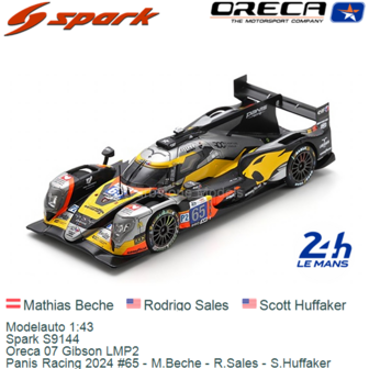 Modelauto 1:43 | Spark S9144 | Oreca 07 Gibson LMP2 | Panis Racing 2024 #65 - M.Beche - R.Sales - S.Huffaker