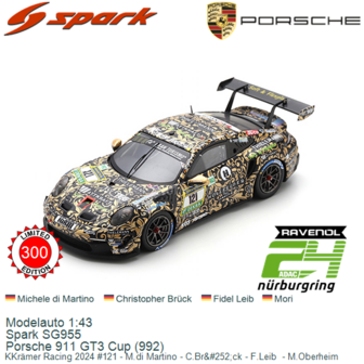 Modelauto 1:43 | Spark SG955 | Porsche 911 GT3 Cup (992) | KKr&auml;mer Racing 2024 #121 - M.di Martino - C.Br&amp;#252;ck - F.