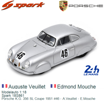 Modelauto 1:18 | Spark 18S861 | Porsche K.G. 356 SL Coupe 1951 #46 - A.Veuillet - E.Mouche