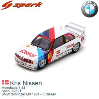Modelauto 1:43 | Spark S2821 | BMW Schnitzer M3 1991 - K.Nissen