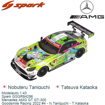 Modelauto 1:43 | Spark GSGR84296 | Mercedes AMG GT GT-300 | Goodsmile Racing 2022 #4 - N.Taniguchi - T.Kataoka