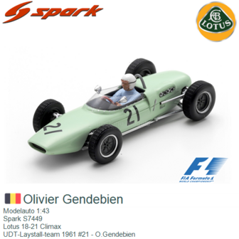 Modelauto 1:43 | Spark S7449 | Lotus 18-21 Climax | UDT-Laystall-team 1961 #21 - O.Gendebien