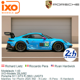 Modelauto 1:43 | IXO-Models 25LM92 | Porsche 911 GT3 R (992) LMGT3 | Manthey 1st Phorm 2025 #92 - R.Lietz - R.Pera - R.Hardwick