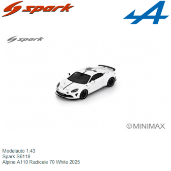 Modelauto 1:43 | Spark S6118 | Alpine A110 Radicale 70 White 2025