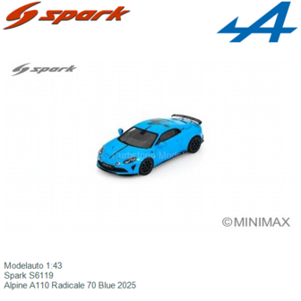 Modelauto 1:43 | Spark S6119 | Alpine A110 Radicale 70 Blue 2025