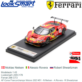 Modelauto 1:43 | Looksmart LSRC179 | Ferrari 296 GT3 | AF-Corse Francorchamps Motors 2023 #51 - N.Nielsen - A.Rovera - R.Shwart