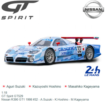 1:18 | GT Spirit GT529 | Nissan R390 GT1 1998 #32 - A.Suzuki - K.Hoshino - M.Kageyama