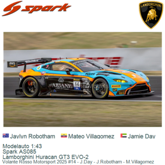 Modelauto 1:43 | Spark AS085 | Lamborghini Huracan GT3 EVO-2 | Volante Rosso Motorsport 2025 #14 - J.Day - J.Robotham - M.Villa