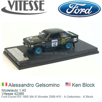 Modelauto 1:43 | Vitesse 42385 | Ford Escort RS 1800 Mk.III Monster 2008 #10 - A.Gelsomino - K.Block