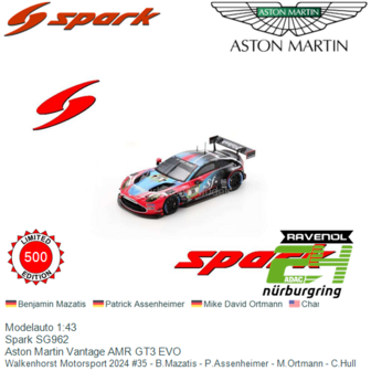 Modelauto 1:43 | Spark SG962 | Aston Martin Vantage AMR GT3 EVO | Walkenhorst Motorsport 2024 #35 - B.Mazatis - P.Assenheimer -