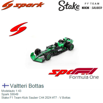 Modelauto 1:43 | Spark S9549 | Stake F1 Team Kick Sauber C44 2024 #77 - V.Bottas