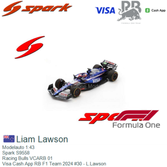 Modelauto 1:43 | Spark S9558 | Racing Bulls VCARB 01 | Visa Cash App RB F1 Team 2024 #30 - L.Lawson