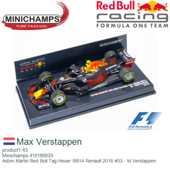 product1:43 | Minichamps 410180033 | Aston Martin Red Bull Tag-Heuer RB14 Renault 2018 #33 - M.Verstappen