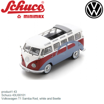 product1:43 | Schuco 43U00101 | Volkswagen T1 Samba Red, white and Beetle