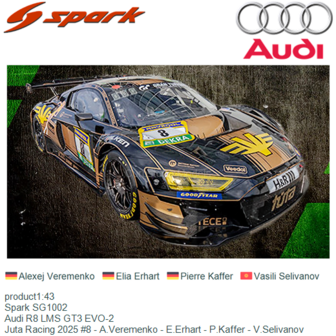 product1:43 | Spark SG1002 | Audi R8 LMS GT3 EVO-2 | Juta Racing 2025 #8 - A.Veremenko - E.Erhart - P.Kaffer - V.Selivanov