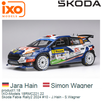 product1:18 | IXO-Models 18RMC221.22 | Skoda Fabia Rally2 2024 #10 - J.Hain - S.Wagner