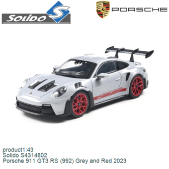 product1:43 | Solido S4314802 | Porsche 911 GT3 RS (992) Grey and Red 2023