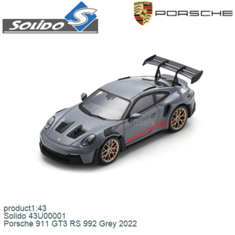 product1:43 | Solido 43U00001 | Porsche 911 GT3 RS 992 Grey 2022