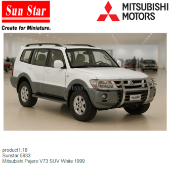 product1:18 | Sunstar 5833 | Mitsubishi Pajero V73 SUV White 1999