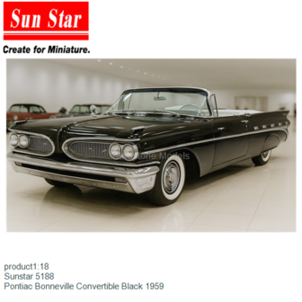 product1:18 | Sunstar 5188 | Pontiac Bonneville Convertible Black 1959