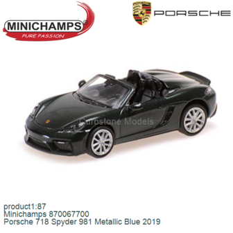 product1:87 | Minichamps 870067700 | Porsche 718 Spyder 981 Metallic Blue 2019