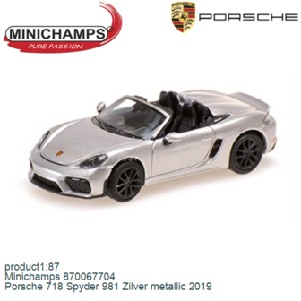 product1:87 | Minichamps 870067704 | Porsche 718 Spyder 981 Zilver metallic 2019