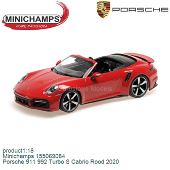 product1:18 | Minichamps 155069084 | Porsche 911 992 Turbo S Cabrio Rood 2020