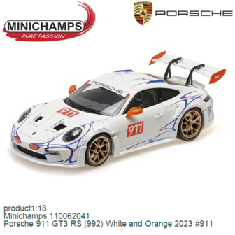 product1:18 | Minichamps 110062041 | Porsche 911 GT3 RS (992) White and Orange 2023 #911