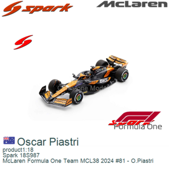 product1:18 | Spark 18S987 | McLaren Formula One Team MCL38 2024 #81 - O.Piastri
