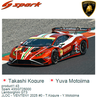 product1:43 | Spark 43SGT25000 | Lamborghini GT3 | JLOC - VENTENY 2025 #0 - T.Kogure - Y.Motojima