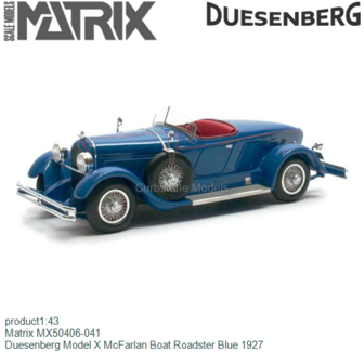 product1:43 | Matrix MX50406-041 | Duesenberg Model X McFarlan Boat Roadster Blue 1927
