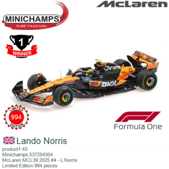 product1:43 | Minichamps 537254304 | McLaren MCL39 2025 #4 - L.Norris