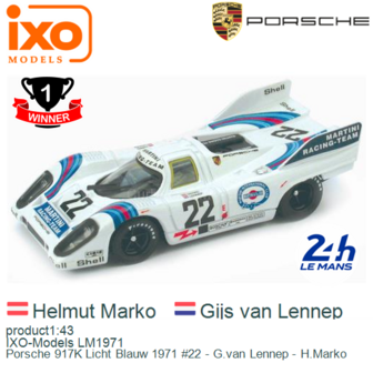product1:43 | IXO-Models LM1971 | Porsche 917K Licht Blauw 1971 #22 - G.van Lennep - H.Marko